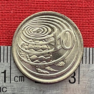 Sea Turtle Surfacing 10 Cents Cayman Islands Authentic Coin Money for Jewelry and Craft Making (Las Tortugas) (Green Sea Turtle)