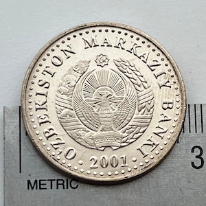 Huma Bird of Paradise & Map 50 So'm Uzbekistan Authentic Coin Money for Jewelry and Collage (2001) (Independence)