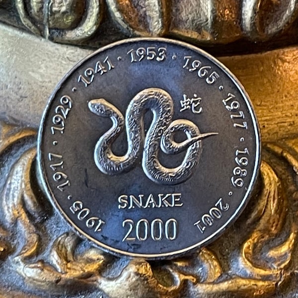 Year of the Snake Chinese Zodiac 10 Shillings Somalia Authentic Coin Money for Jewelry and Craft Making (2000)