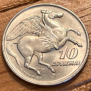 Pegasus & Phoenix 10 Drachmai Greece Coin Money Authentic for Jewelry and Craft Making
