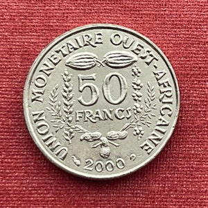 Cocoa Beans, Peanuts & Akan Sawfish Goldweight 50 CFA Francs West African States Authentic Coin Money for Jewelry (Cacao) (Ashanti)