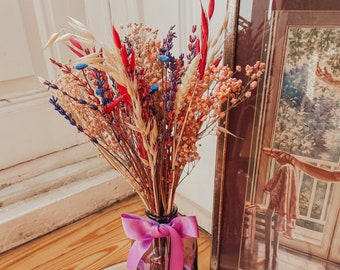 Dried flowers arrangement with purple vase | Rustic home decor | Trockenblumen | Wedding decor