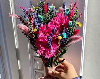 Wedding bouquet with colourful dried flowers | Wedding bridal bouquet | Dried flowers bouquet | Hydrangea dry flowers bouquet