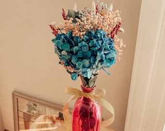 Dried flowers bouquet with a pink vase | Hydrangea bouquet in a vase | Gift for her | Trockenblumen | Fleur sche