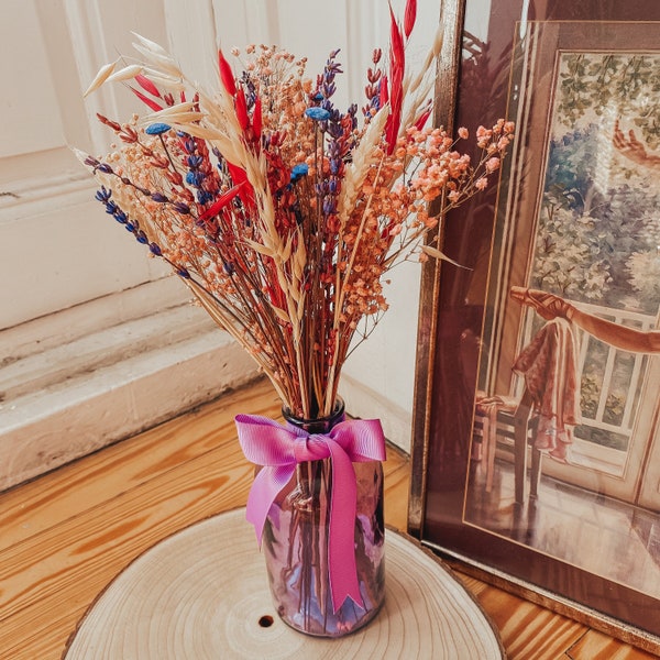 Dried flowers arrangement with purple vase | Rustic home decor | Trockenblumen | Wedding decor
