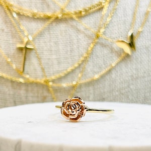 14k Rose Ring, 14k Flower Ring, 14k two tone Rose Ring, 14k Rose gold Ring