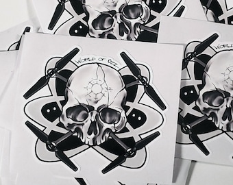 4" x 3.5" Drone Skull Atomic Sticker - Die Cut Water Proof Quad RC UAV Decal - Sean Ozz