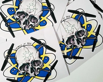 4" x 3.5" Drone Skull Atomic Sticker - Die Cut Water Proof Quad RC UAV Decal - Sean Ozz