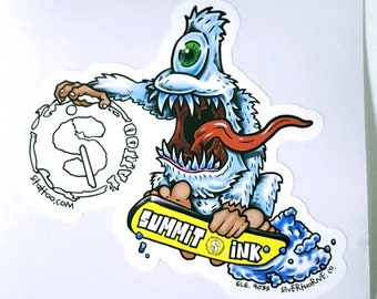 Yeti Sticker 4" - Die Cut Water Proof Snowboarding Monster Decal - Summit Ink Tattoo - Sean Ozz