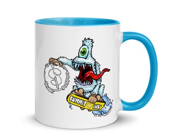 Snowboarding Yeti Mug with Your Choice of Color Inside - Black Blue or Yellow