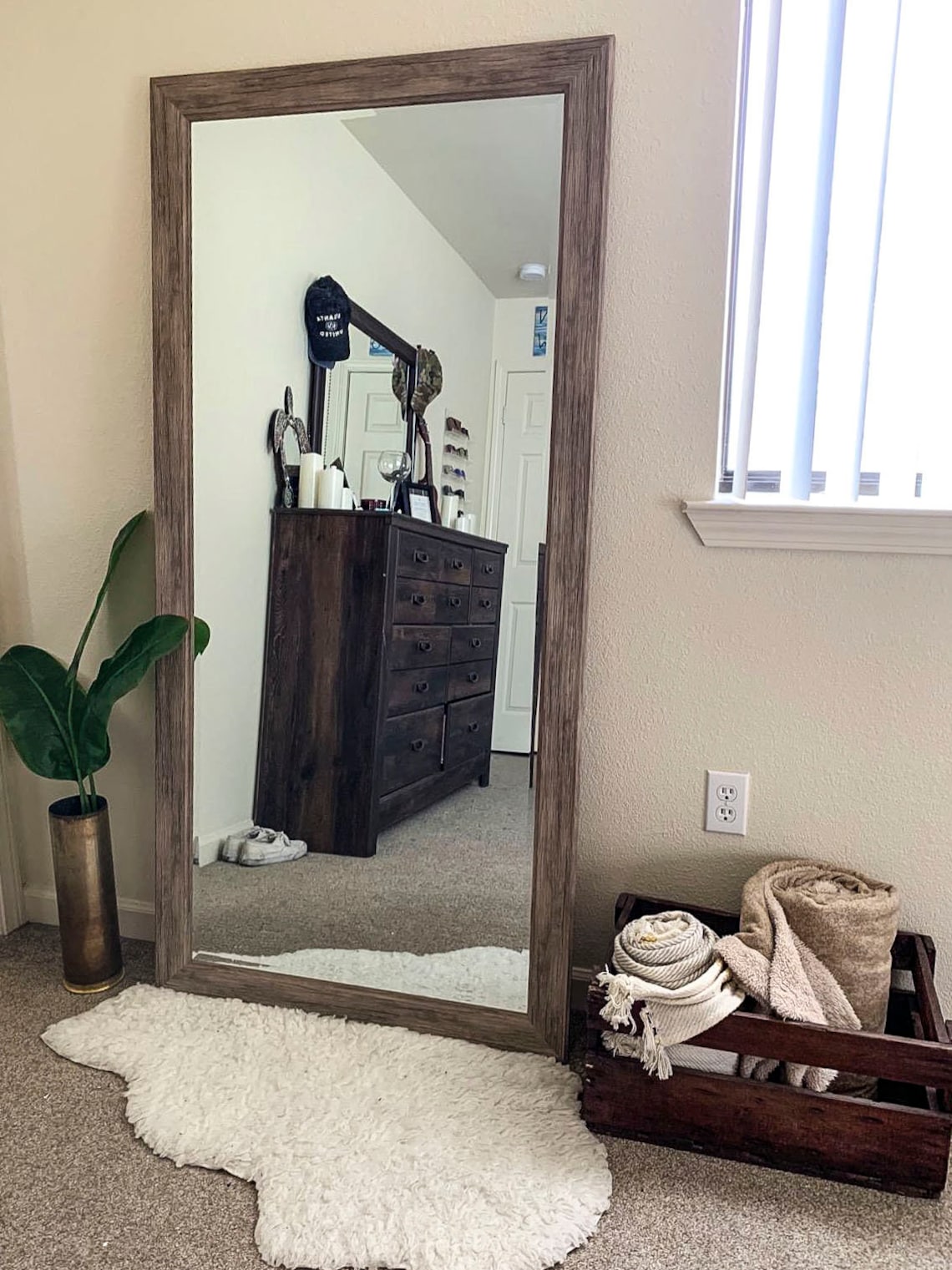 Home Rustic Floor Mirror Natural Farmhouse Mirror wooden Etsy