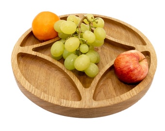 Eiche Geteiltes Serviertablett: Obstschale aus Holz, Vorspeisenteller (31 cm)