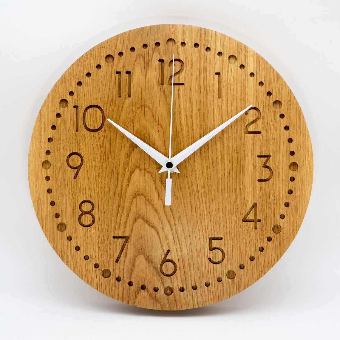 Wood clock natural oak wooden wall clock made of solid wood Etsy