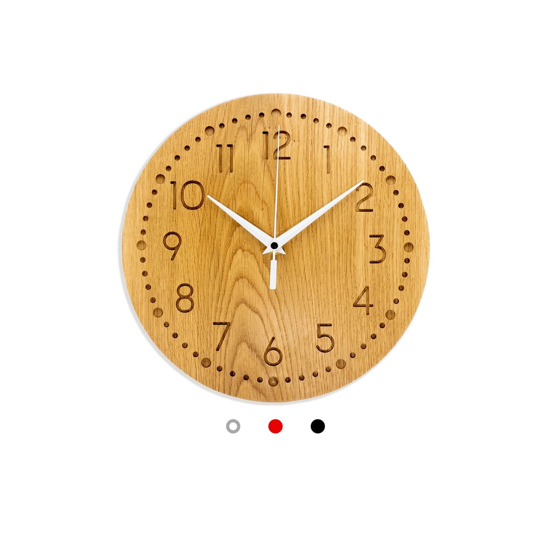 Wood Clock Natural Oak Wooden Wall Clock Made of Solid Wood Etsy
