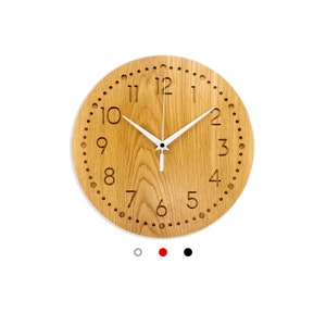 Reloj de madera, reloj de pared de madera de roble natural de madera maciza, arte de pared minimalista