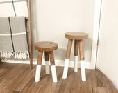 Dipped Leg Stools - Wood Farmhouse Step Stool Dip Dyed Legs Dipped Leg Wooden Stools White, Legs Dipped - 2 Sizes Available