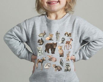 Toddler Woodland Animals Sweatshirt Kids Woodland Creatures Crewneck Bear Deer Raccoon Sweatshirt Cottagecore Shirt Cottage Core Clothes