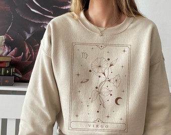 Jungfrau Sweatshirt Jungfrau Geschenk Jungfrau Geschenke September Geburt Blumen Shirt Morning Glory Crewneck Geburtsmonat Pullover Horoskop Sternzeichen Shirt