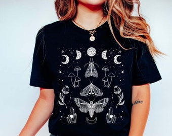 Moth Shirt Mushroom Tshirt Grunge Fairycore Cottagecore Clothing Cottage Core Clothes Aesthetic Clothes Dark Academia Tee Mystical Witchy T