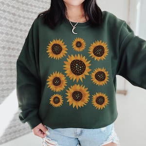 Sunflower Sweatshirt Sunflower Gifts Cottagecore Sweater Aesthetic Clothing Cottage Core Clothes Botanical Crewneck Boho Flower Floral Shirt