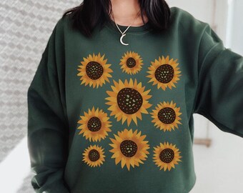 Felpa con girasole Regali di girasole Maglione Cottagecore Abbigliamento estetico Vestiti Cottage Core Maglione girocollo botanico Boho Flower Camicia floreale