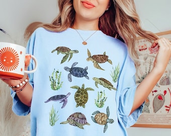 Maglietta con tartaruga marina Comfort Colors Regali con tartaruga marina Regalo per amanti delle tartarughe Maglietta con biologia marina Maglietta con animali dell'oceano Maglietta con vita marina Amante dell'oceano
