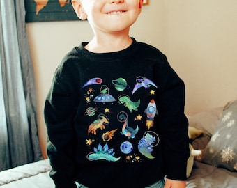 Bluza z nadrukiem dinozaura dla dzieci, dziecięca, dinozaur, bluza z okrągłym dekoltem, estetyczna odzież, sweter paleontologiczny, koszulka Trex, ubrania dinozaurów, astronauta, bluza z okrągłym dekoltem
