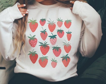 Strawberry Sweatshirt Cottagecore Clothes Botanical Shirt Strawberry Print Crewneck Strawberry Sweater Mori Kei Top Aesthetic Clothing