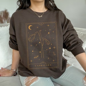 Moletom Capricórnio Presente Capricórnio Presentes Capricórnio Camisa Flor Nascimento Janeiro Mês Nascimento Suéter Horóscopo Gola Redonda Camisa Signo do Zodíaco