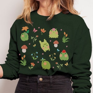 Sudadera de rana kawaii Sudadera kawaii Ropa cottagecore Ropa kawaii Suéter de rana Regalo de rana Ropa de goblincore Cuello redondo estético
