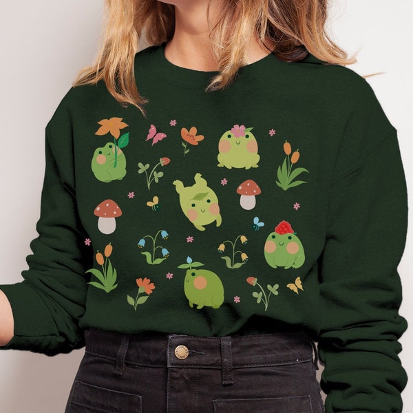 Kawaii Frog Sweatshirt Kawaii Sweatshirt Cottagecore Clothing Kawaii Clothes Frog Sweater Frog Gift Goblincore Clothes Aesthetic Crewneck