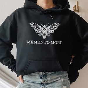 Memento Mori Hoodie Dark Academia Clothing Aesthetic Hoodie Alt Hoodie Death&#39;s Head Moth Hoodie Gothic Hoodie Goth Hoodie Skull Hoodie