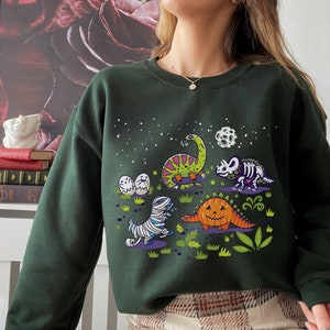 Dinosaur Halloween Sweatshirt Dinosaur Print Shirt Dino Sweatshirt Kidcore Gift Aesthetic Clothing Paleontology Crewneck Trex Clothes