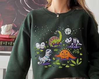 Dinosaurier Halloween Sweatshirt Dinosaurier Print Shirt Dino Sweatshirt Kidcore Geschenk Ästhetische Kleidung Paläontologie Rundhals Trex Kleidung