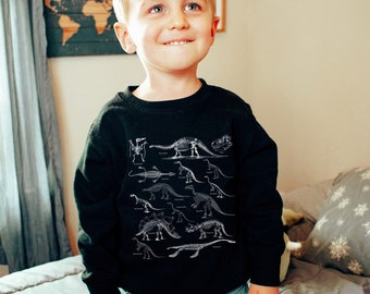 Toddler Dinosaur Sweatshirt Kids Dino Bones Sweater Paleontology Shirt Boy Girl Dinosaur Skeleton Clothes T Rex Dinosaur Gifts TRex Crewneck