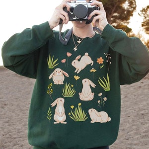 Bunny Sweatshirt Bunny Mom Sweater Rabbit Crewneck Cottagecore Clothing Cottage Core Clothes Gift for Rabbit Lover Forestcore Aesthetic