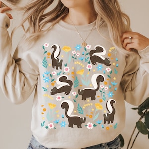 Skunk Sweatshirt Skunk Shirt Skunk Sweater Cottage Core Clothes Cottagecore Clothing Cute Skunk Lover Gift Scandinavian Folk Art