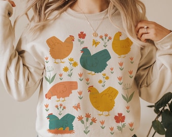 Huhn Sweatshirt Cottagecore Kleidung Bauernhof Rundhalsausschnitt Huhn Liebhaber Pullover Farmcore Ästhetik Farmleben Top Cottage Core Kleidung Mori Kei