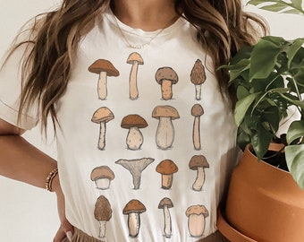 Mushroom Shirt Mushroom Print Apparel Cottagecore Clothes Botanical Gifts Nature Top Cottage Core Forestcore Goblincore Aesthetic Clothing
