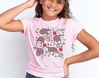 Youth Opossum Shirt Kids Possum Print Shirt Kawaii Possum Gift Possum Gifts Cottagecore Clothing Cottage Core Clothes Strawberry Shirt