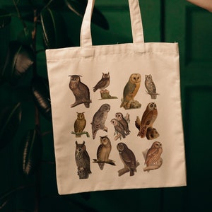 Owl Tote Bag Cottagecore Tote Bag Aesthetic Bird Tote Bag Trendy Tote Bag Wildlife Tote Bag Dark Academia Tote Bag Owl Gift Reusable Tote