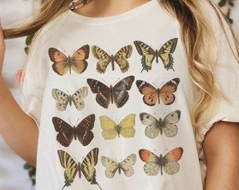 Schmetterling Tshirt Botanisches Shirt Schmetterlinge Tee Cottagecore Ästhetische Kleidung Cottage Core Kleidung Papillon T Shirt Natur Schmetterling Top