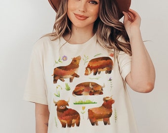 Highland Cow Shirt Highland Cow Tee Cow Themed Gifts Highland Cattle T Shirt Farm Animal Shirt Farmcore Aesthetic Cottagecore