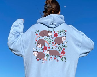 Opossum Hoodie Opossum Sweatshirt Possum Print Hoodie Kawaii Possum Gift Possum Gifts Cottagecore Clothing Cottage Core Clothes