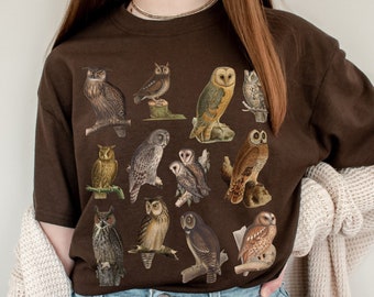 Camiseta de búho Camiseta de amante de los pájaros Ropa estética Camiseta Cottagecore Ropa de moda Ropa Dark Academia Ropa Granola Girl Ropa Cottagecore