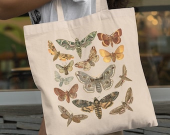 Moth Tote Bag Cottagecore Bag Goblincore Bag Insect Tote Bag Bug Tote Bag Aesthetic Trendy Tote Bag Reusable Bag Goth Bag Artsy Market Bag