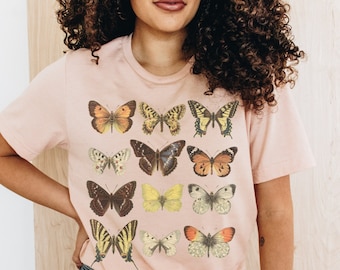 Schmetterling Tshirt Botanisches Shirt Schmetterlinge Tee Cottagecore Ästhetische Kleidung Cottage Core Kleidung Papillon T Shirt Natur Schmetterling Top