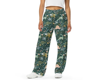 Boho dinosaurus pyjamabroek paleontologie wijde pijpen broek dino print lounge broek dinosaurus kleding dinosaurus cadeau paleontologie geschenken