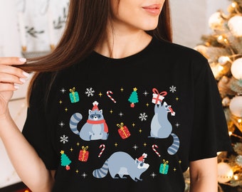 Christmas Raccoon Shirt Holiday Trash Panda Shirt Goblincore Clothing Cottagecore Shirt Cottage Core Clothes Kawaii Raccoon Shirt Racoon Tee