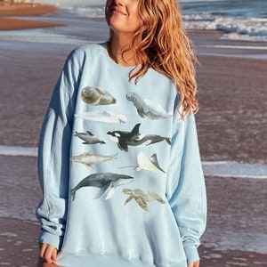 Marine Life Sweatshirt Beachy Crewneck Ocean Conservation Manatee Gifts Whale Sweater Marine Biology Gift Sea Turtle Sweatshirt Ocean Animal